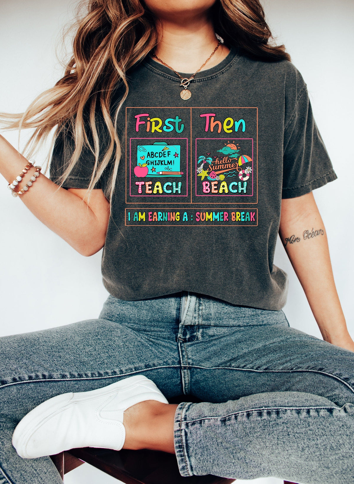First Teach Beach Teacher Summer Vacation - Adult & Kids T-Shirts, Sweatshirts & Hoodies apparel design preview 1