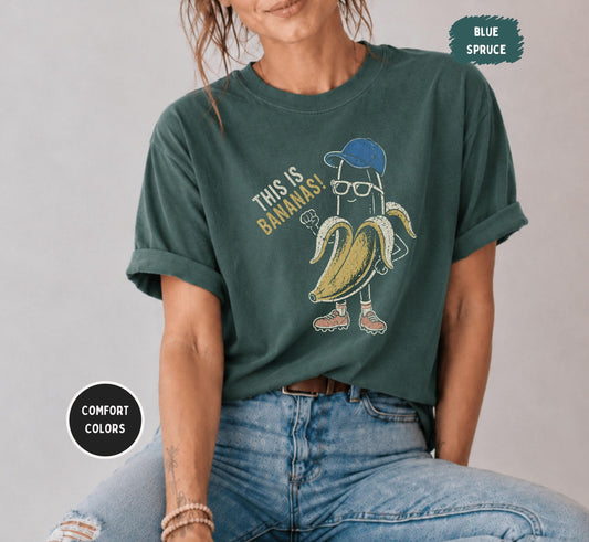 Bananas Retro Banana Baseball Tee Comfort Colors 1717 Sports Mom Game Day Fruit Pun - T-Shirt, Sweatshirt, Hoodie