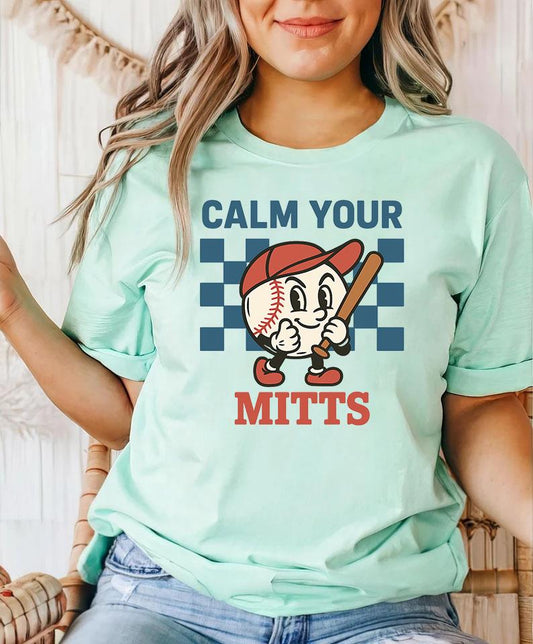 Baseball Calm Mitts Vintage Cartoon Retro Baseball Humor Tee Baseball Lovers Coach Player Tee - T-Shirt, Sweatshirt, Hoodie