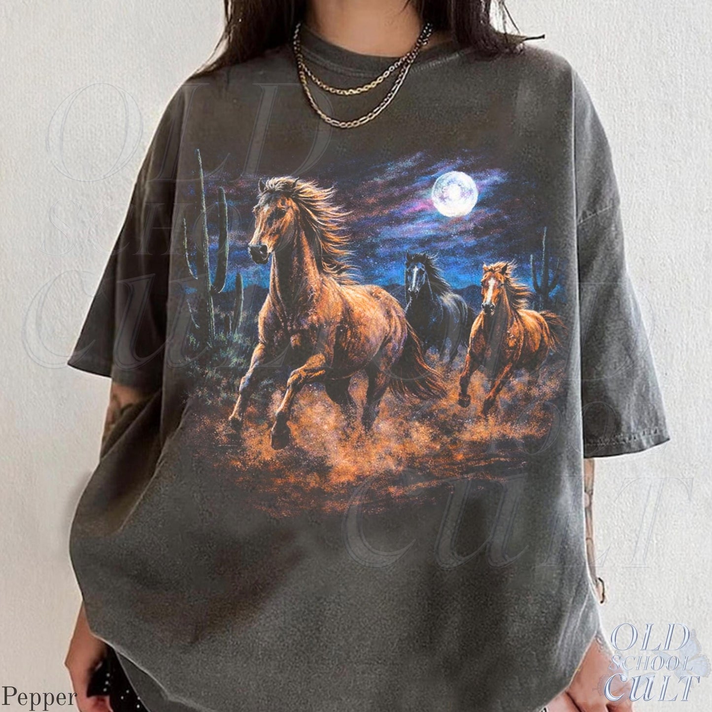 Wild Horses Vintage 90s Retro Moonlit Running Horse Tee - T-Shirt, Sweatshirt, Hoodie