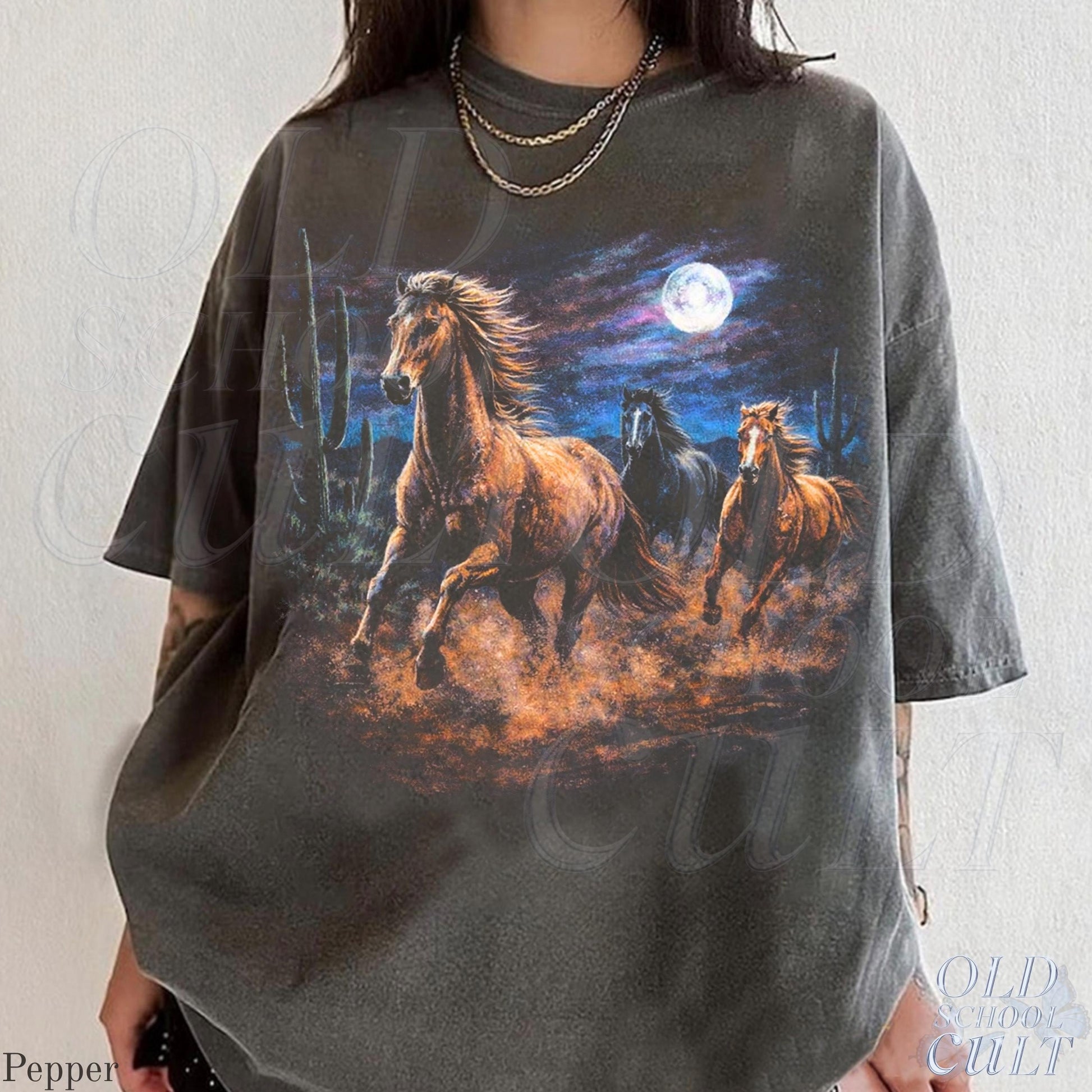 Wild Horses Vintage 90s Retro Moonlit Running Horse Tee - T-Shirt, Sweatshirt, Hoodie