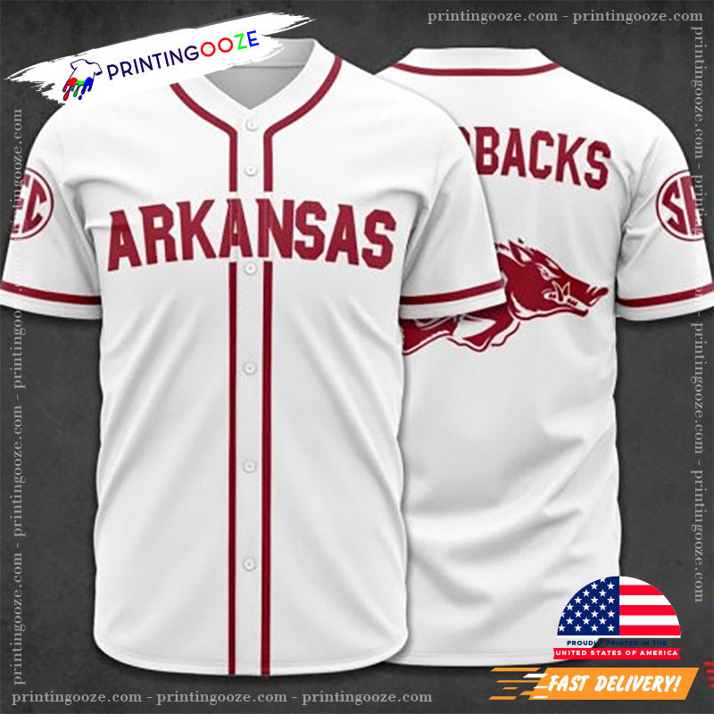 Arkansas Razorbacks Team White And Red Baseball Jersey baseball jersey product view 1