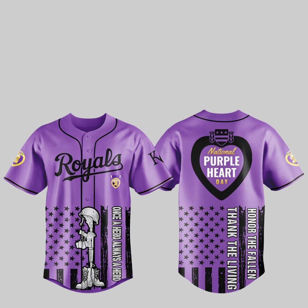 2025 KC Royals National Purple Heart Day Jersey - Grishko.com baseball jersey product view 1