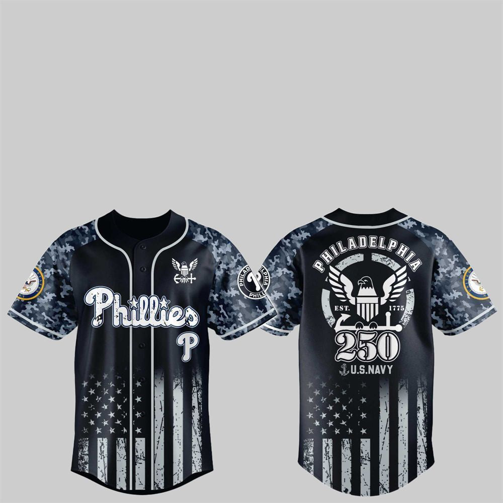 Phillies 250th US NAVY Jersey 2025 - Grishko.com baseball jersey product view 1