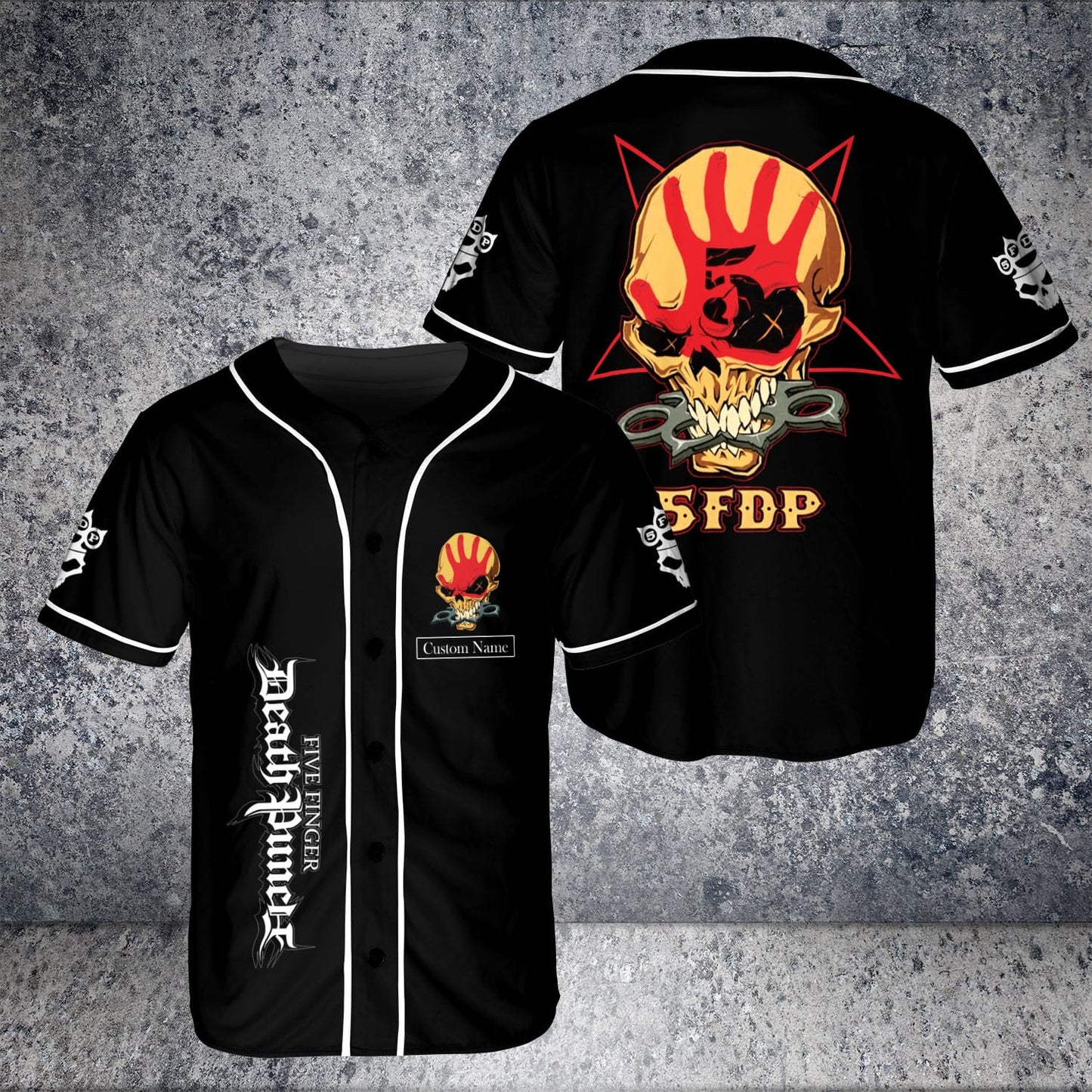 Personalized Skull Five Finger Death AOP Baseball Jersey Fan Shirt Size baseball jersey product view 1