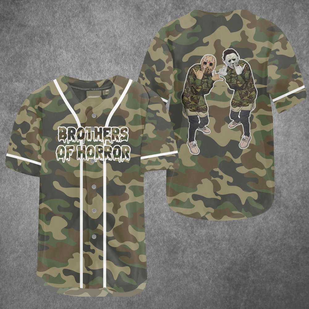 Show Your Style with Brothers of Horror Camo Baseball Jersey – Limited Edition baseball jersey product view 2