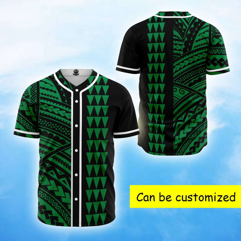 Custom Kakau Green Polynesian Baseball Jersey – Personalized Performance Wear for Athletes baseball jersey product view 2