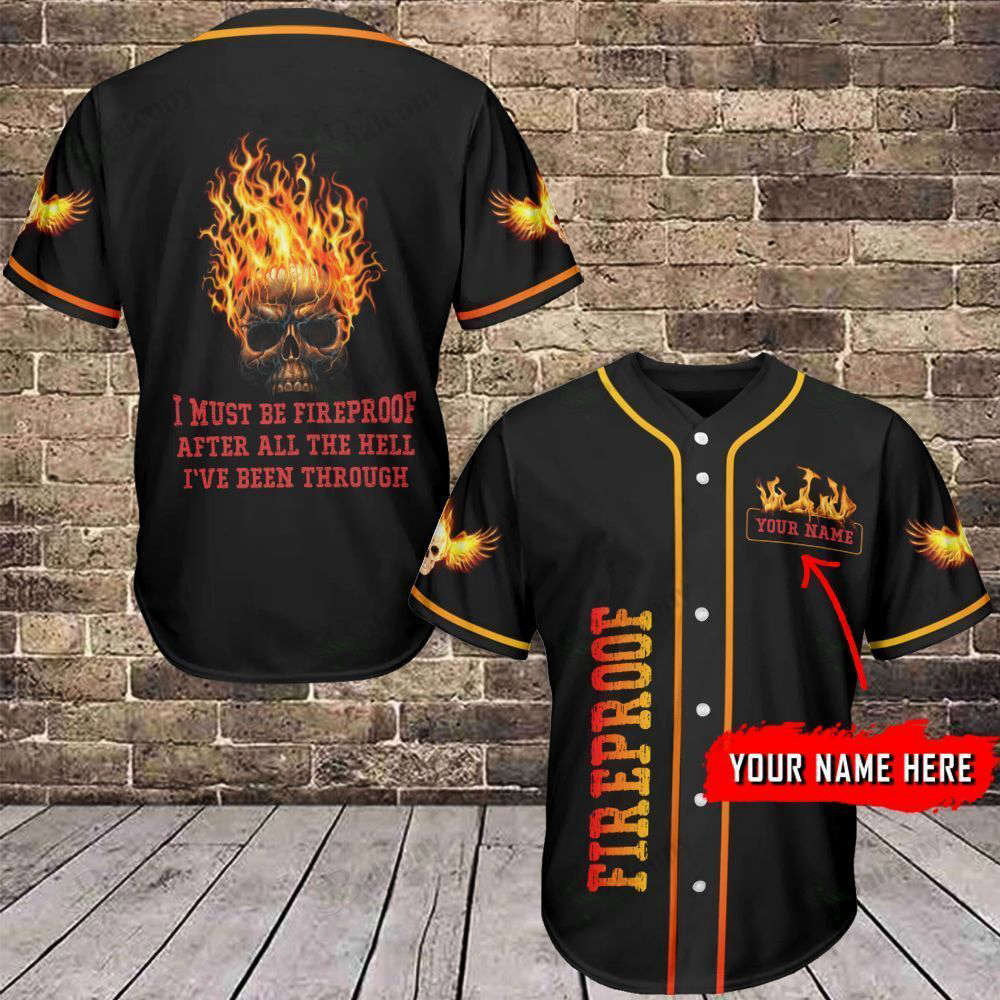 Custom Skull Fireproof Name Baseball Jersey – Personalized Design for Ultimate Style! baseball jersey product view 2