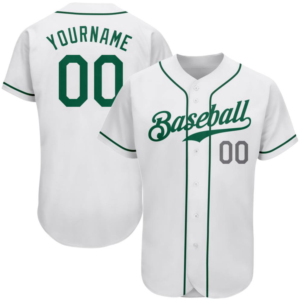 Custom Kelly Green Light Gray Baseball Jersey – Personalized Athletic Apparel baseball jersey product view 2