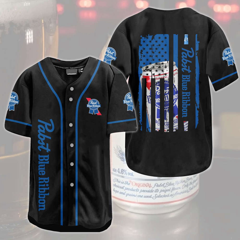Pabst Blue Ribbon Flag Baseball Jersey: Patriotic Athletic Wear for True Fans baseball jersey product view 1