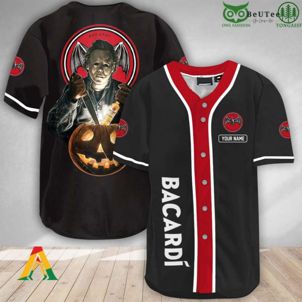 Spooky Personalized Michael Myers Pumpkin Bacardi Halloween Baseball Jersey Shirt baseball jersey product view 1