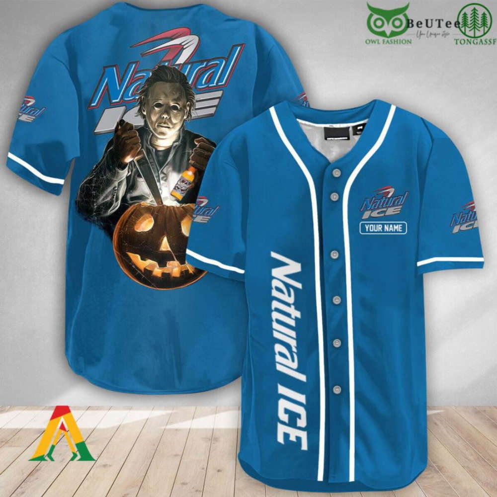 Custom Scary Michael Myers Pumpkin Baseball Jersey for Halloween baseball jersey product view 1