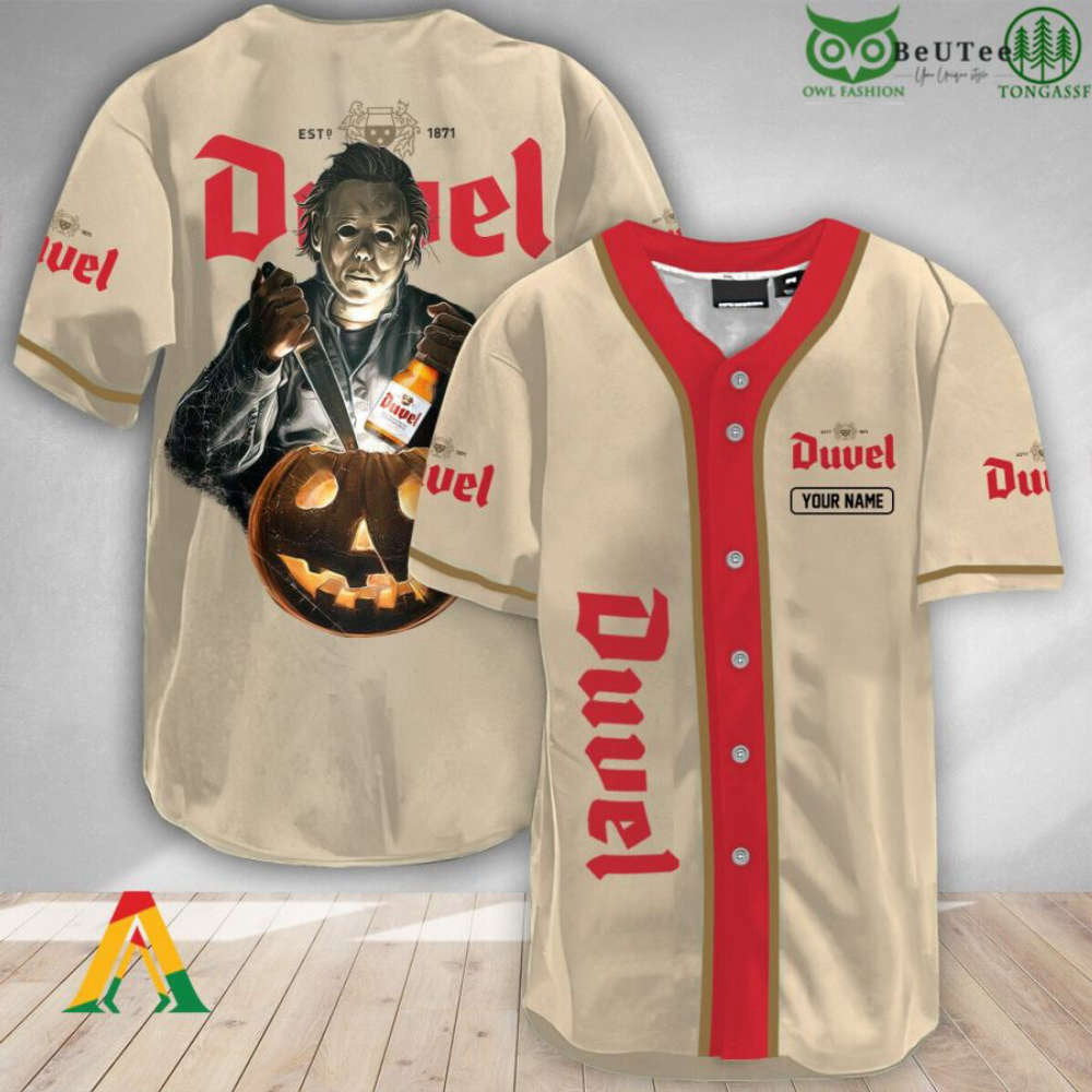 Spooky Personalized Michael Myers Pumpkin Baseball Jersey Shirt for Halloween baseball jersey product view 1