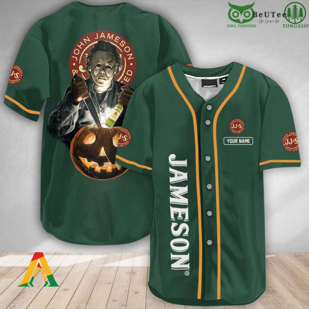 Custom Scary Michael Myers Pumpkin Jameson Halloween Baseball Jersey Shirt baseball jersey product view 1