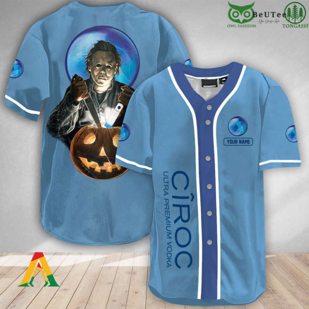 Spooky Michael Myers Pumpkin Ciroc Vodka Halloween Baseball Jersey Shirt – Personalized! baseball jersey product view 1