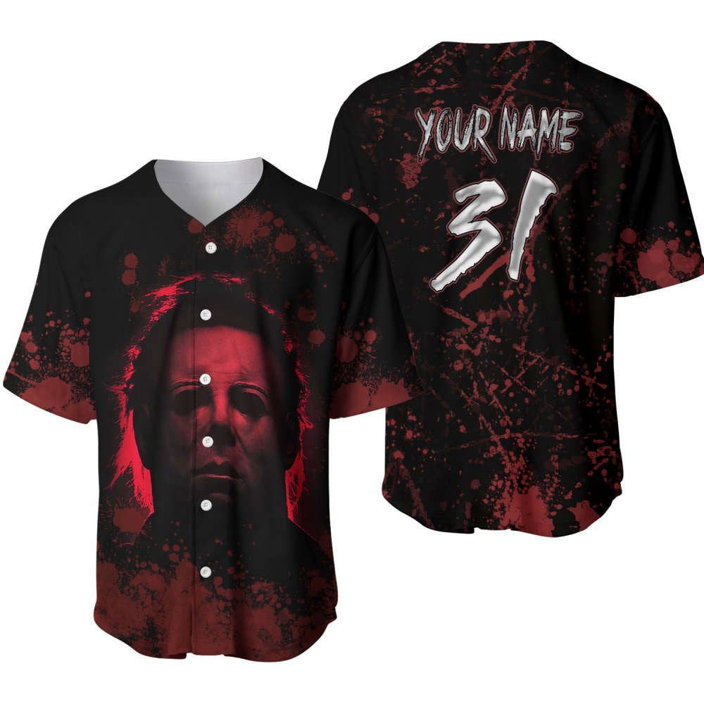 Spooktacular Michael Myers Halloween Baseball Jersey Shirt – Personalized Horror Style baseball jersey product view 1