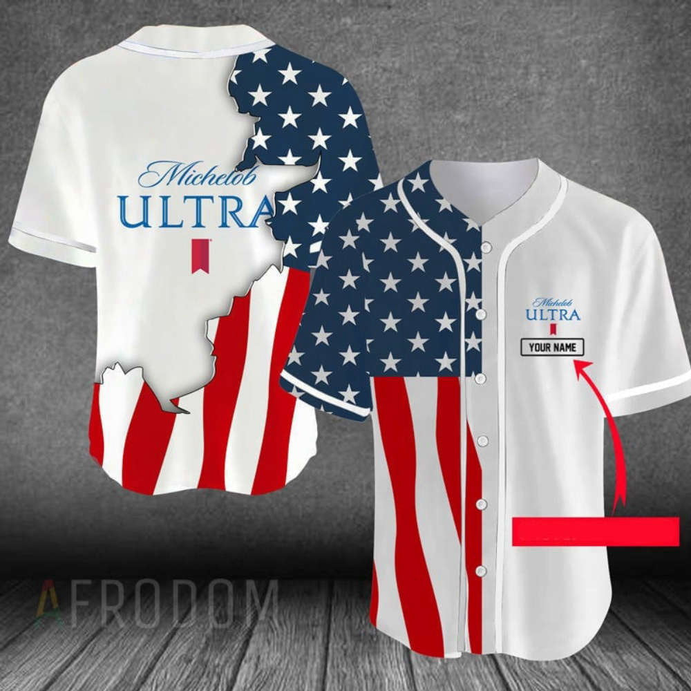 Customized US Flag Michelob Ultra Baseball Jersey: Stand Out with Personalized Style - Aopprinter baseball jersey product view 1