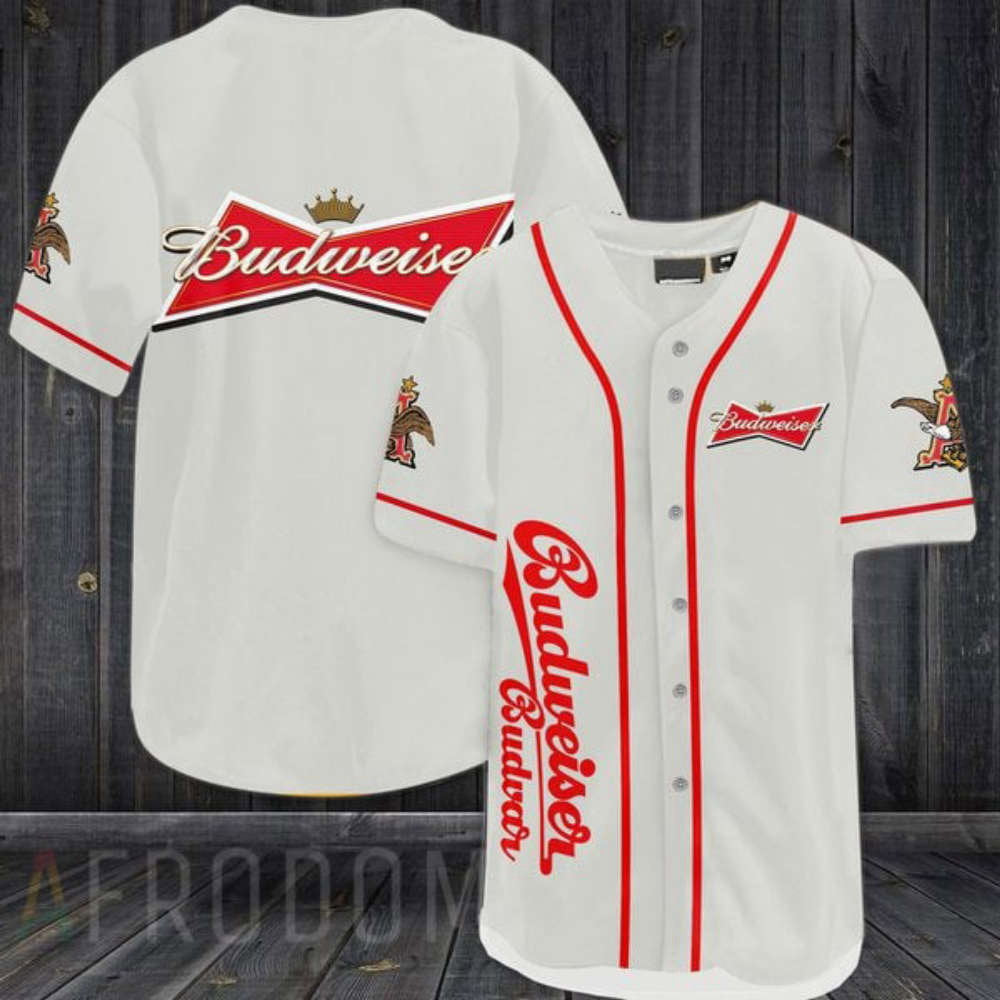 Stylish White Budweiser Beer Baseball Jersey - Perfect for Fans and Collectors - Aopprinter baseball jersey product view 1