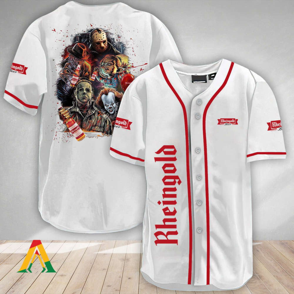 Halloween Horror Characters Rheingold Beer Baseball Jersey: Spooky Style for Baseball Fans - Aopprinter baseball jersey product view 1
