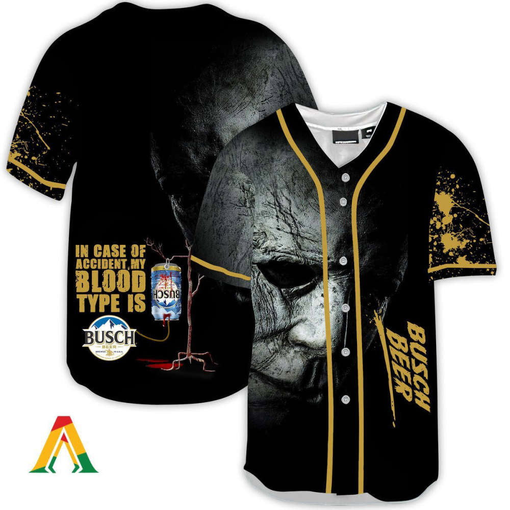 Halloween Horror Michael Myers Busch Beer Baseball Jersey - Spooky & Stylish Halloween Costume - Aopprinter baseball jersey product view 1