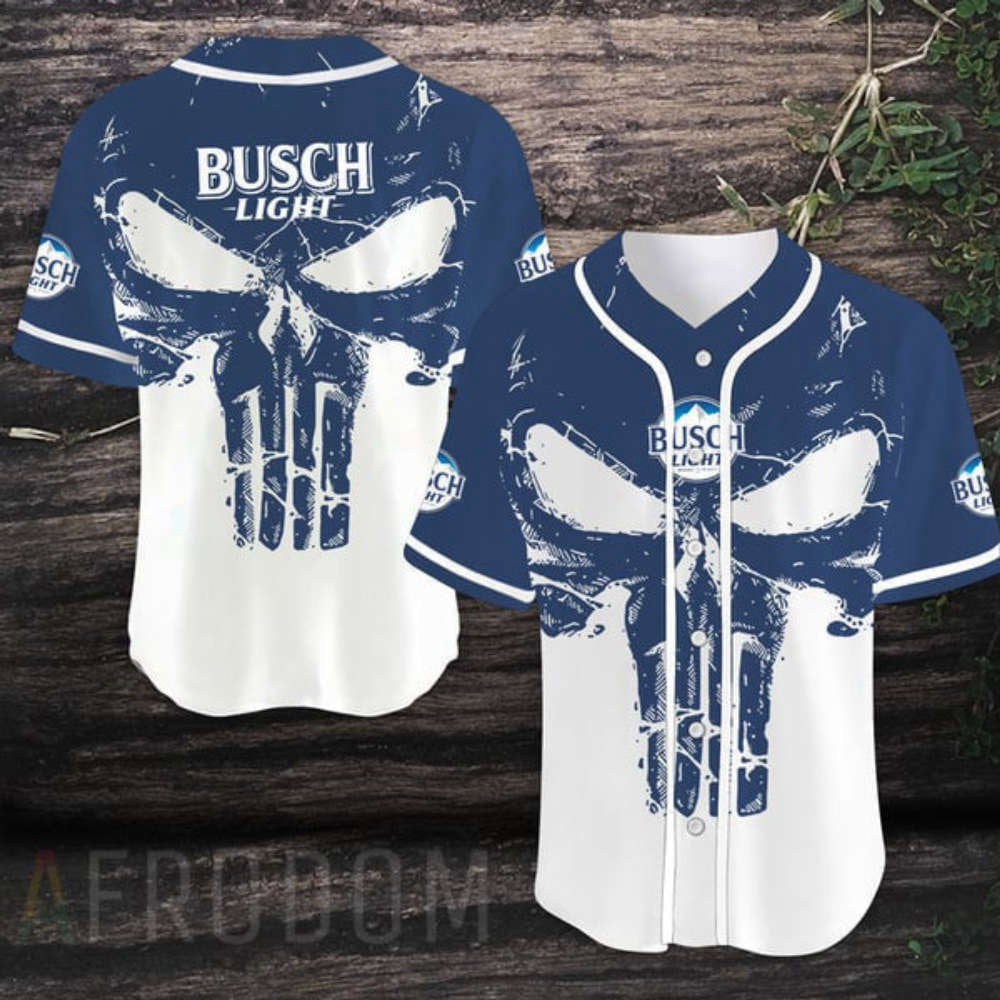 Vintage Skull Busch Light Baseball Jersey: Retro Style with a Twist - Aopprinter baseball jersey product view 1