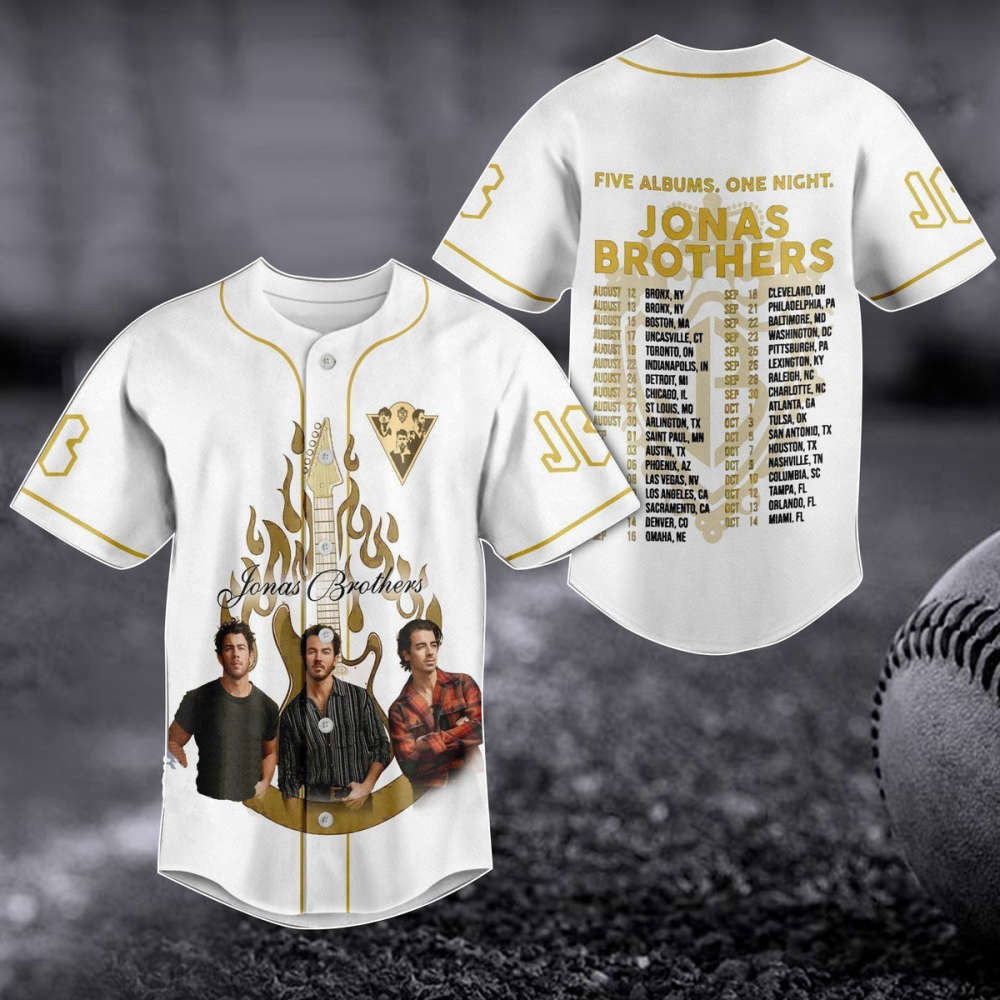 Jonas Brothers 2023 Baseball Jersey & Tour Shirt: Pop Rock Band Merch & Concert Gift - Aopprinter baseball jersey product view 2