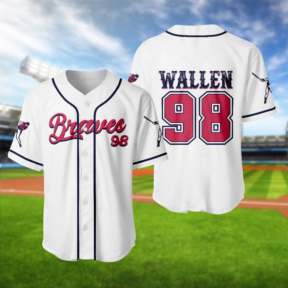 Braves 98 Baseball Jersey Morgan Wallen Shirt Country Music Tee - Aopprinter baseball jersey product view 1