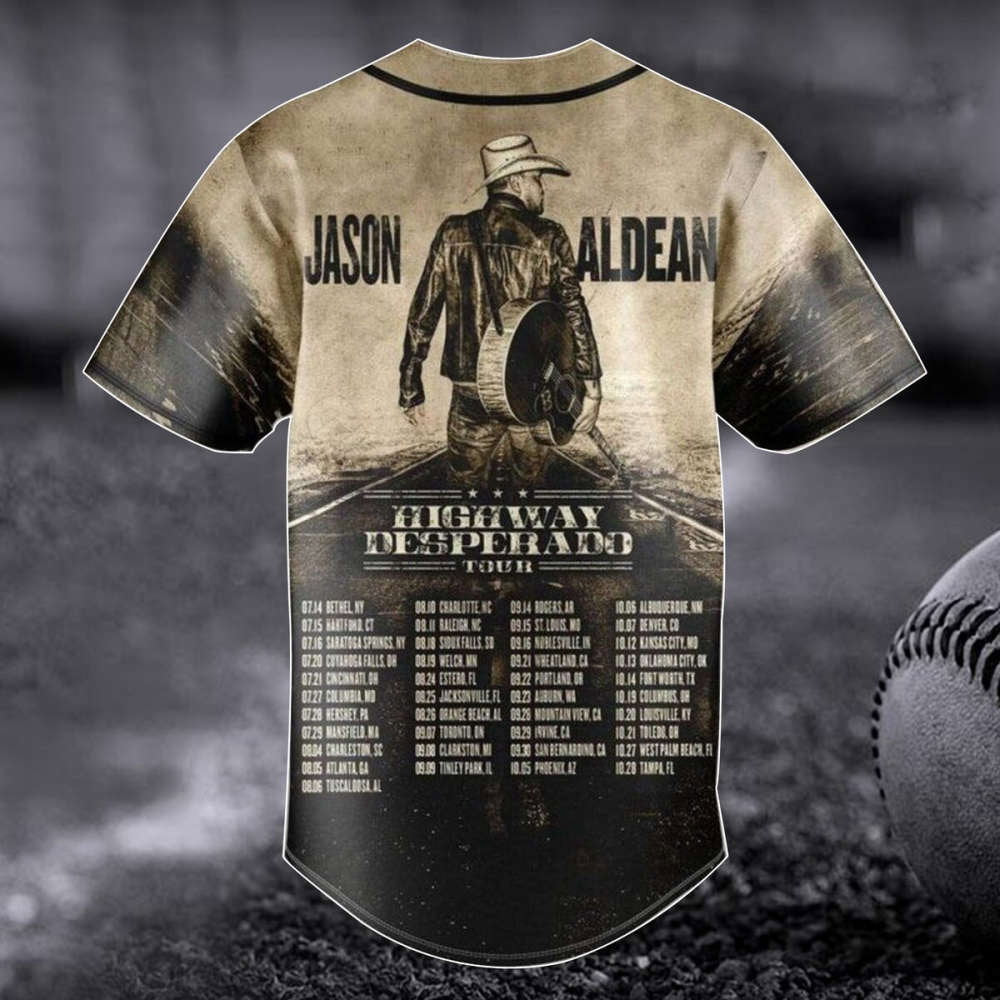 Jason Aldean Baseball Jersey: Highway Desperado Tour 3D Shirt Aldean Team Gift baseball jersey product view 3
