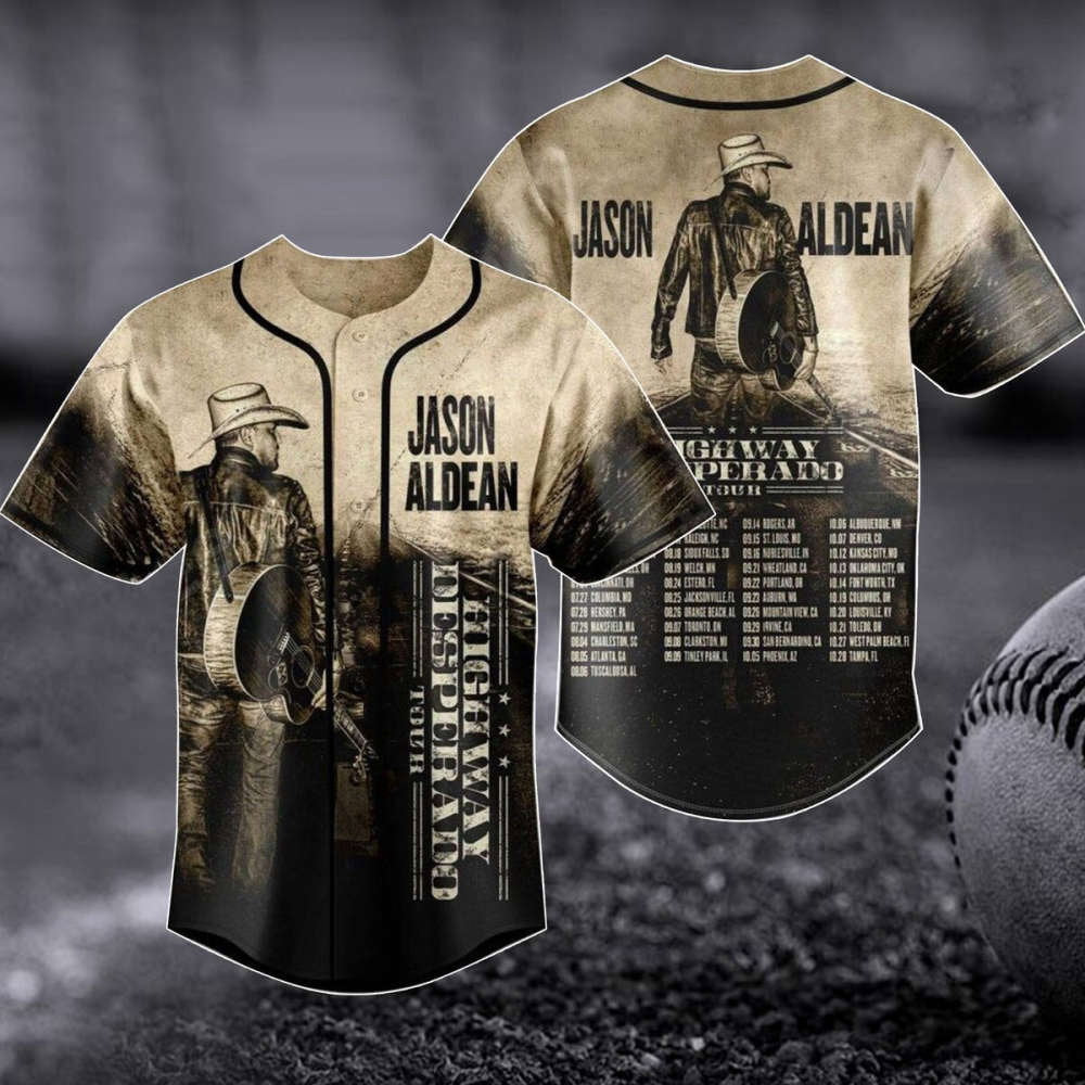 Jason Aldean Baseball Jersey: Highway Desperado Tour 3D Shirt Aldean Team Gift baseball jersey product view 1