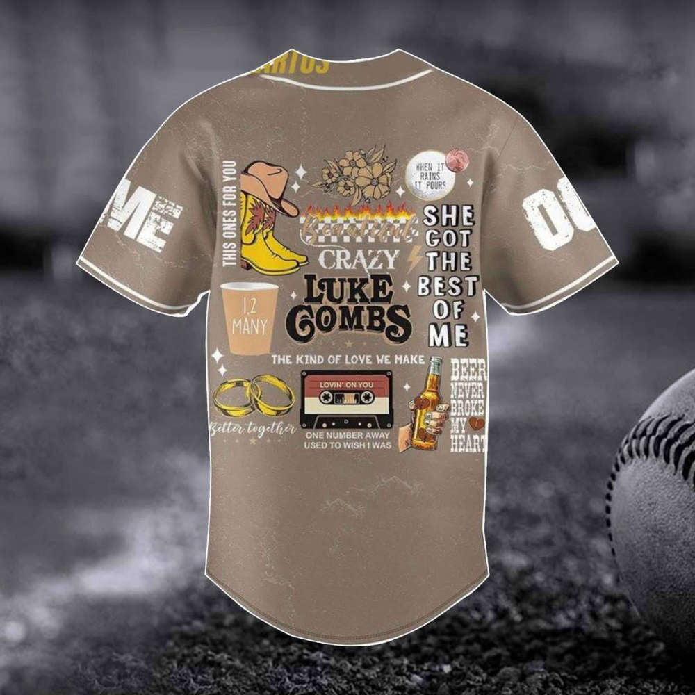 Luke Combs 2023 World Tour Baseball Jersey: Bullhead Design Country Music Concert Shirt Western Merch & Fan Gift - Aopprinter baseball jersey product view 3
