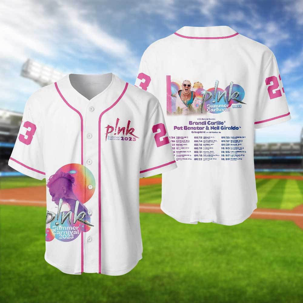 Pink Summer Carnival 2023 Tour Baseball Jersey: The Ultimate Gift for Pink Fans! - Aopprinter baseball jersey product view 1