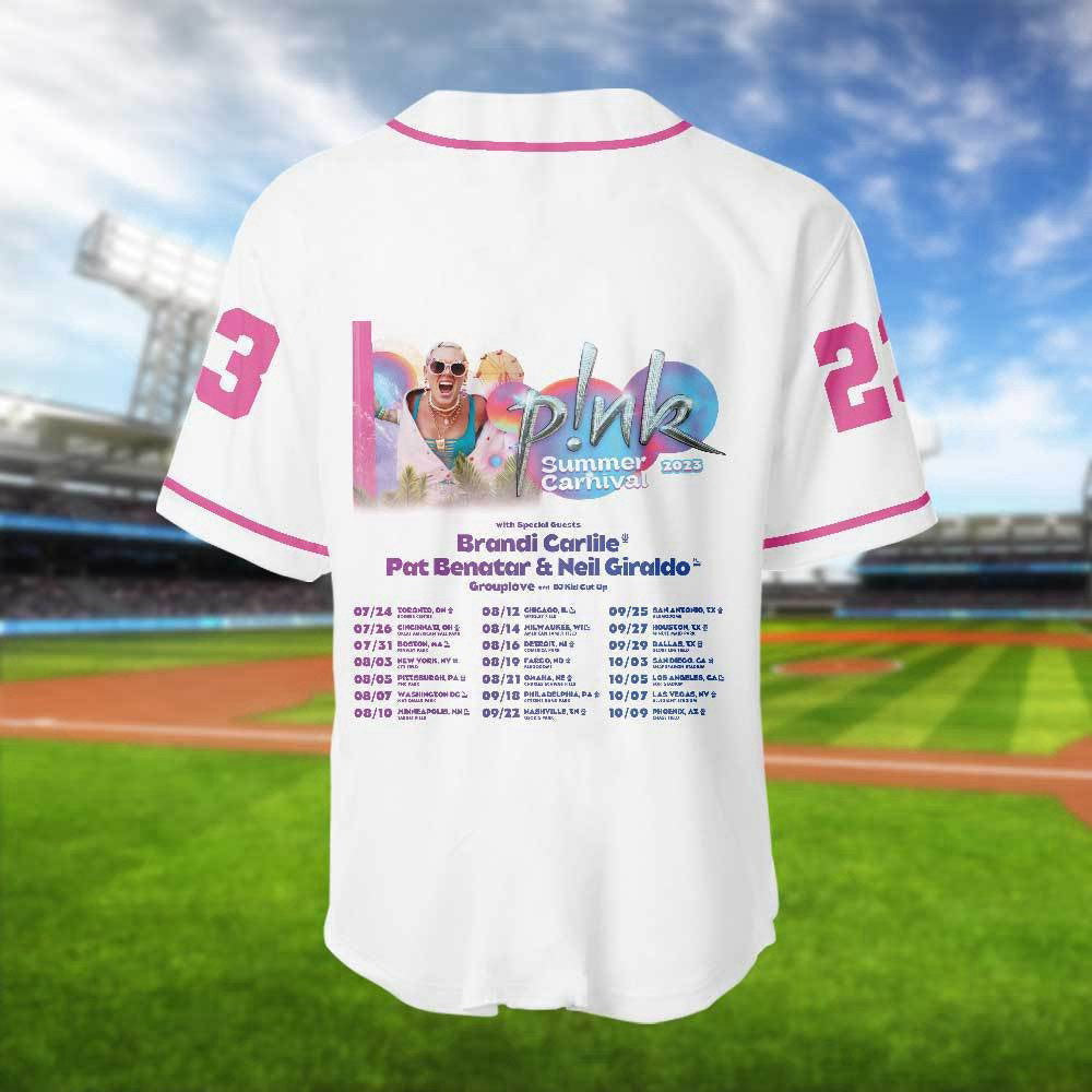 Pink Summer Carnival 2023 Tour Baseball Jersey: The Ultimate Gift for Pink Fans! - Aopprinter baseball jersey product view 2