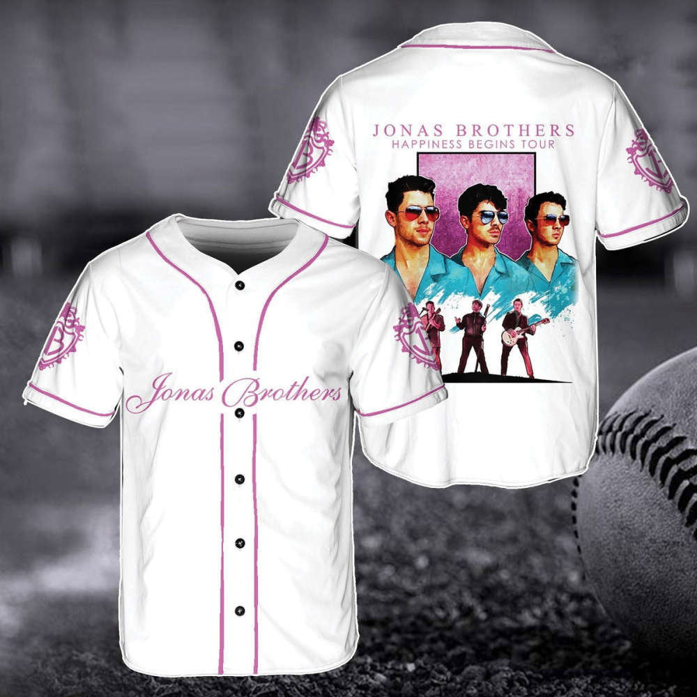Jonas Brothers Happiness Begins Tour Baseball Jersey 5 Album 1 Night Tour 2023 Official Merchandise - Aopprinter baseball jersey product view 1