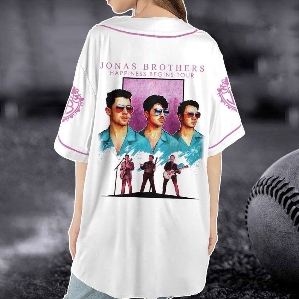 Jonas Brothers Happiness Begins Tour Baseball Jersey 5 Album 1 Night Tour 2023 Official Merchandise - Aopprinter baseball jersey product view 3