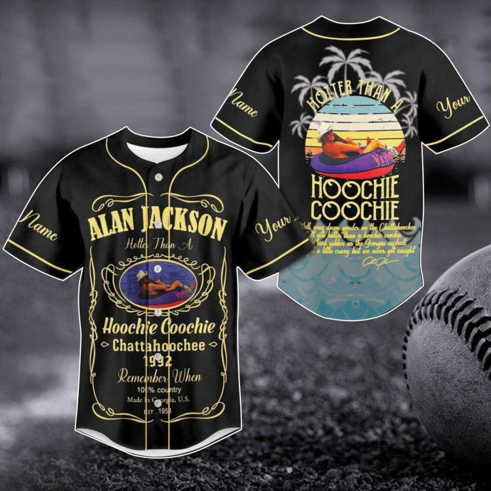 Custom Alan Jackson Baseball Jersey - Hotter Than A Hoochie Coochie Shirt - American Singer Merch - Aopprinter baseball jersey product view 1