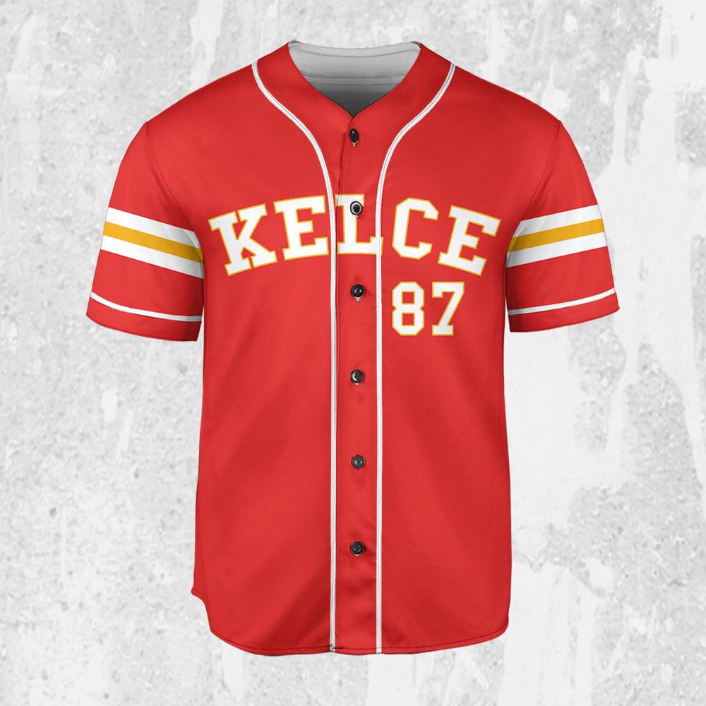 Personalize Travis Kelce Baseball Jersey Red Jersey - lylyprint.com baseball jersey product view 1