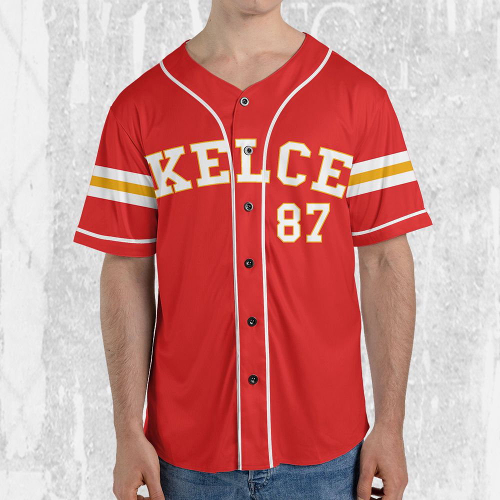 Personalize Travis Kelce Baseball Jersey Red Jersey - lylyprint.com baseball jersey product view 3
