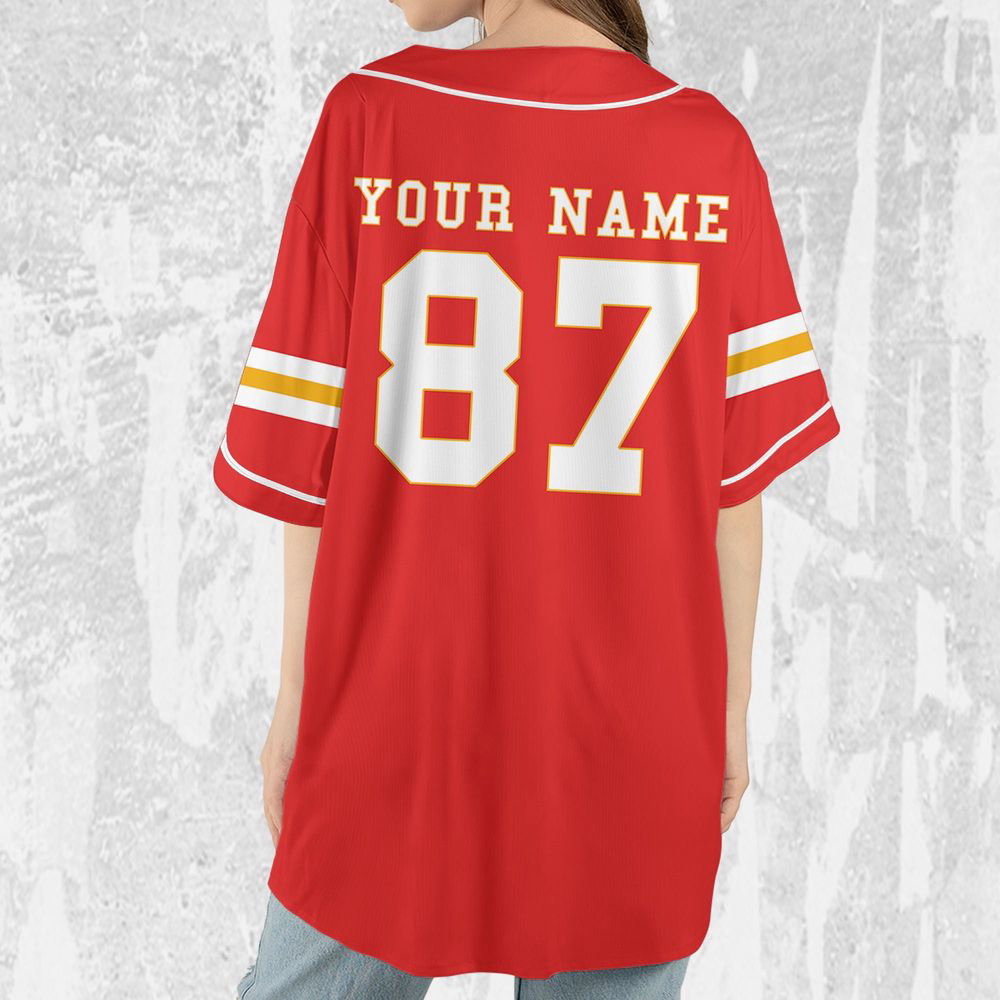 Personalize Travis Kelce Baseball Jersey Red Jersey - lylyprint.com baseball jersey product view 4