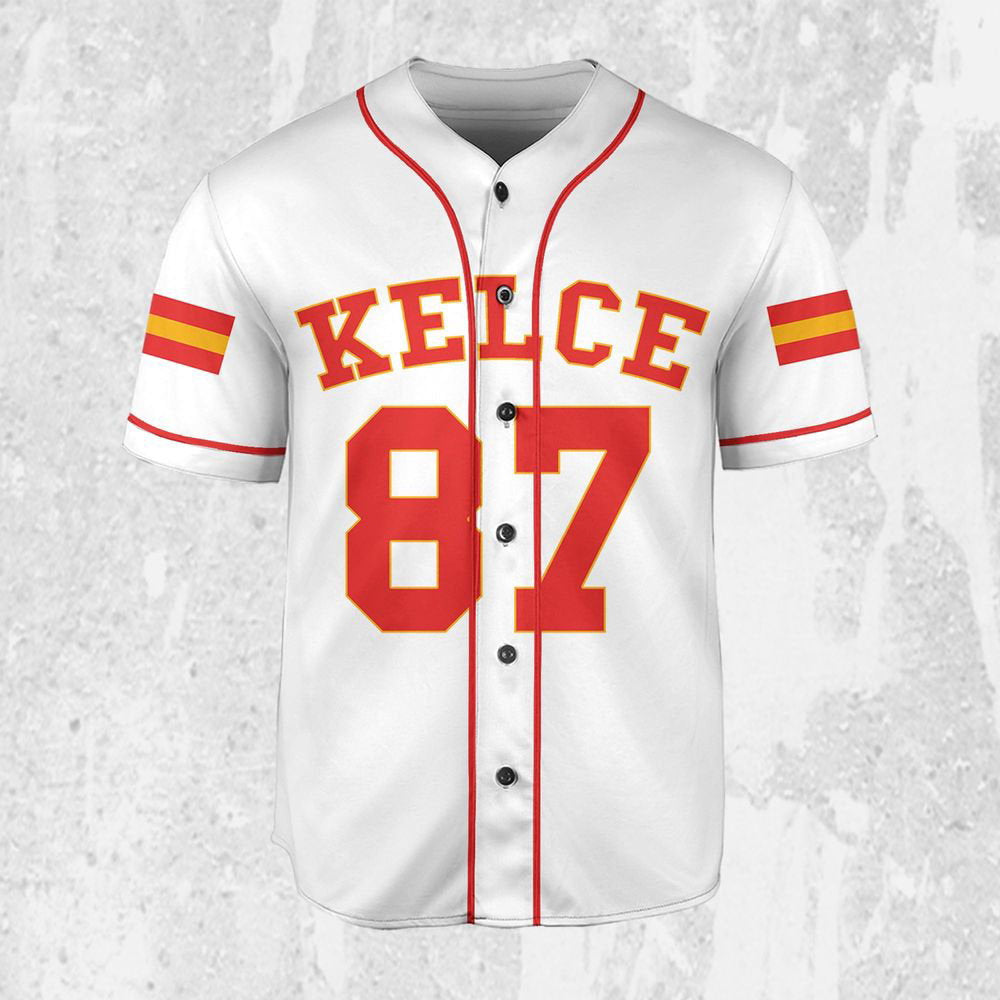 Personalize Travis Kelce Baseball Jersey White Jersey - lylyprint.com baseball jersey product view 1