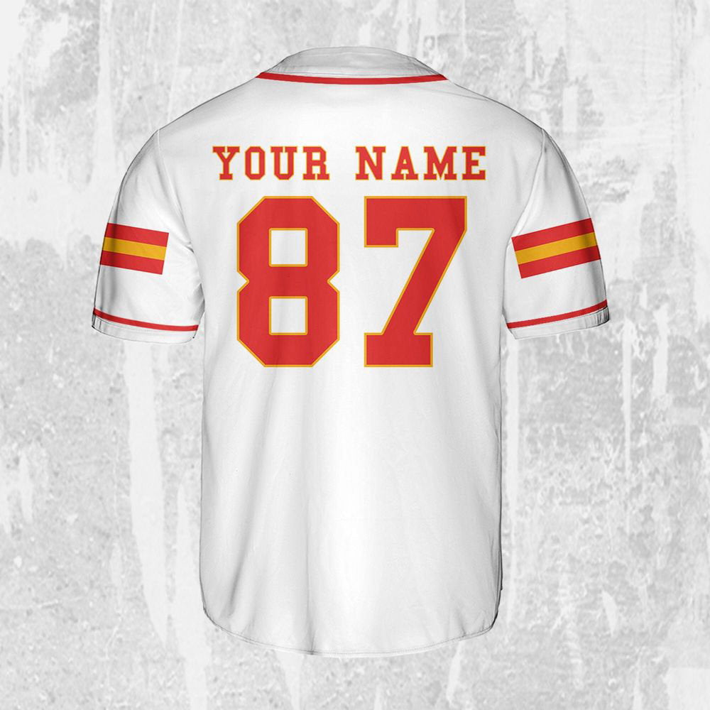 Personalize Travis Kelce Baseball Jersey White Jersey - lylyprint.com baseball jersey product view 2