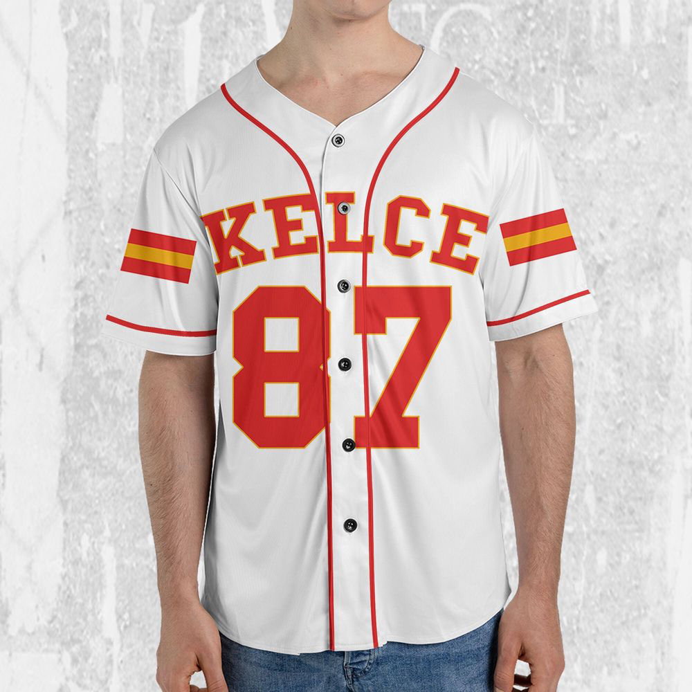 Personalize Travis Kelce Baseball Jersey White Jersey - lylyprint.com baseball jersey product view 3