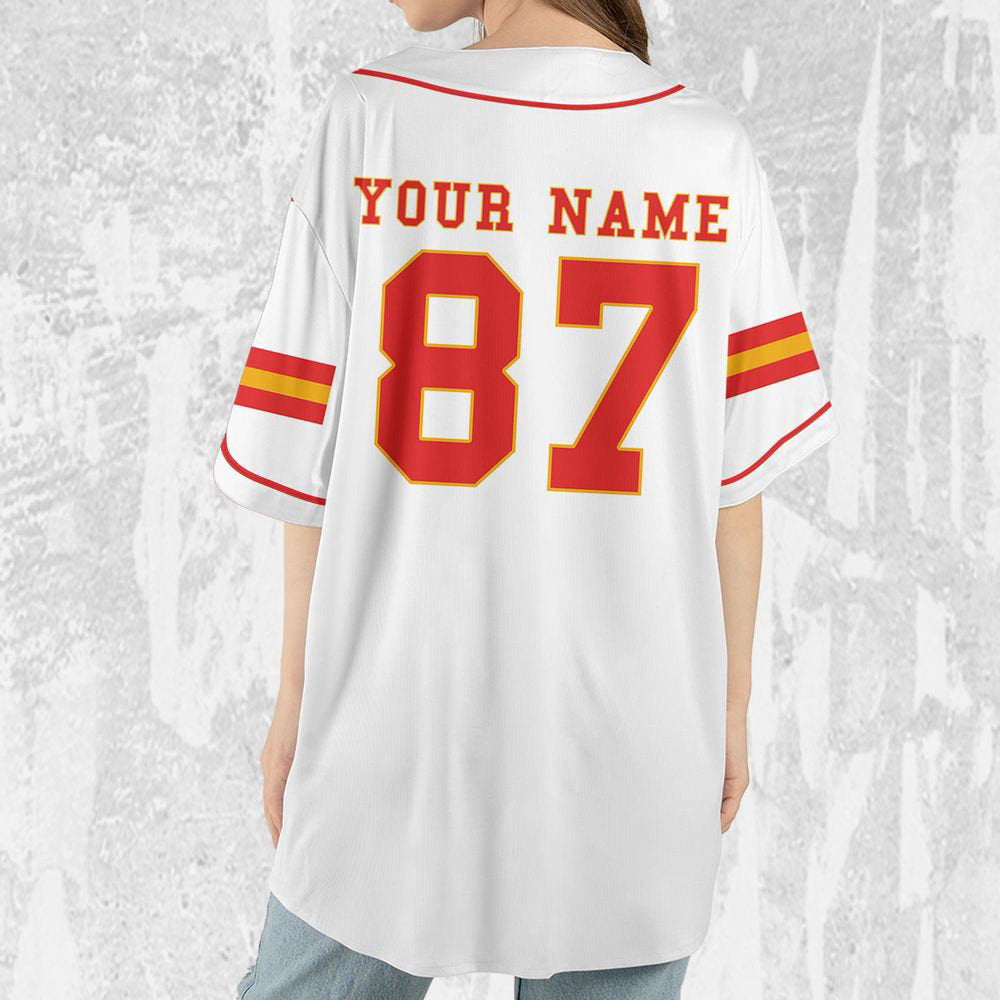 Personalize Travis Kelce Baseball Jersey White Jersey - lylyprint.com baseball jersey product view 4
