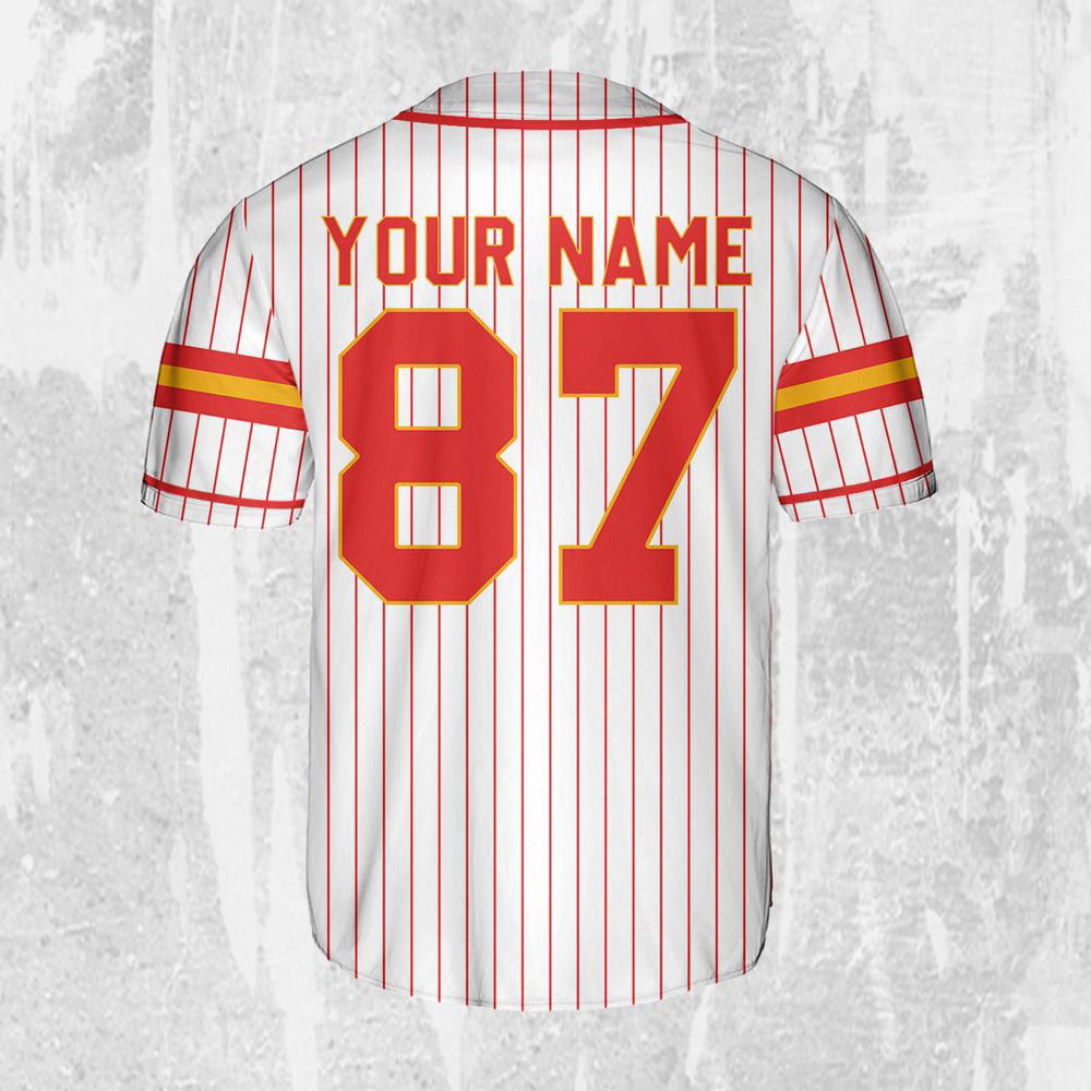 Personalize Travis Kelce Baseball Jersey Red And White Jersey - lylyprint.com baseball jersey product view 2