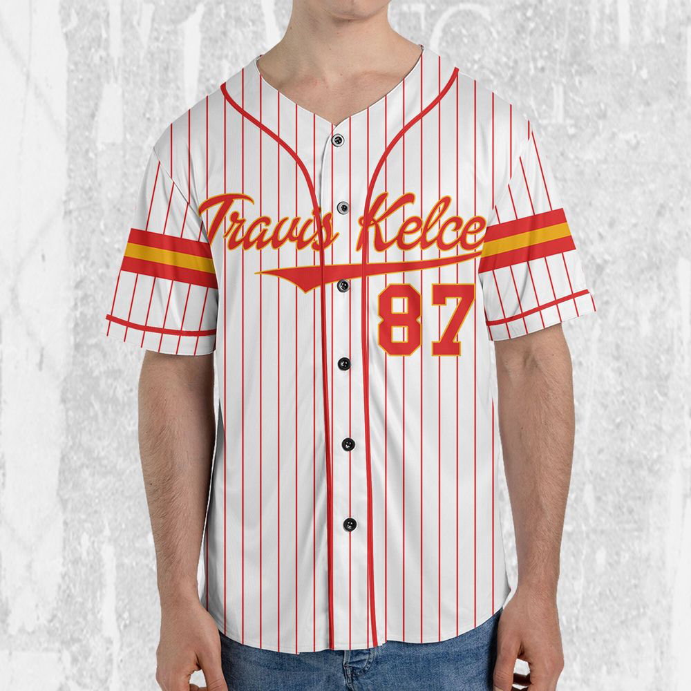 Personalize Travis Kelce Baseball Jersey Red And White Jersey - lylyprint.com baseball jersey product view 3