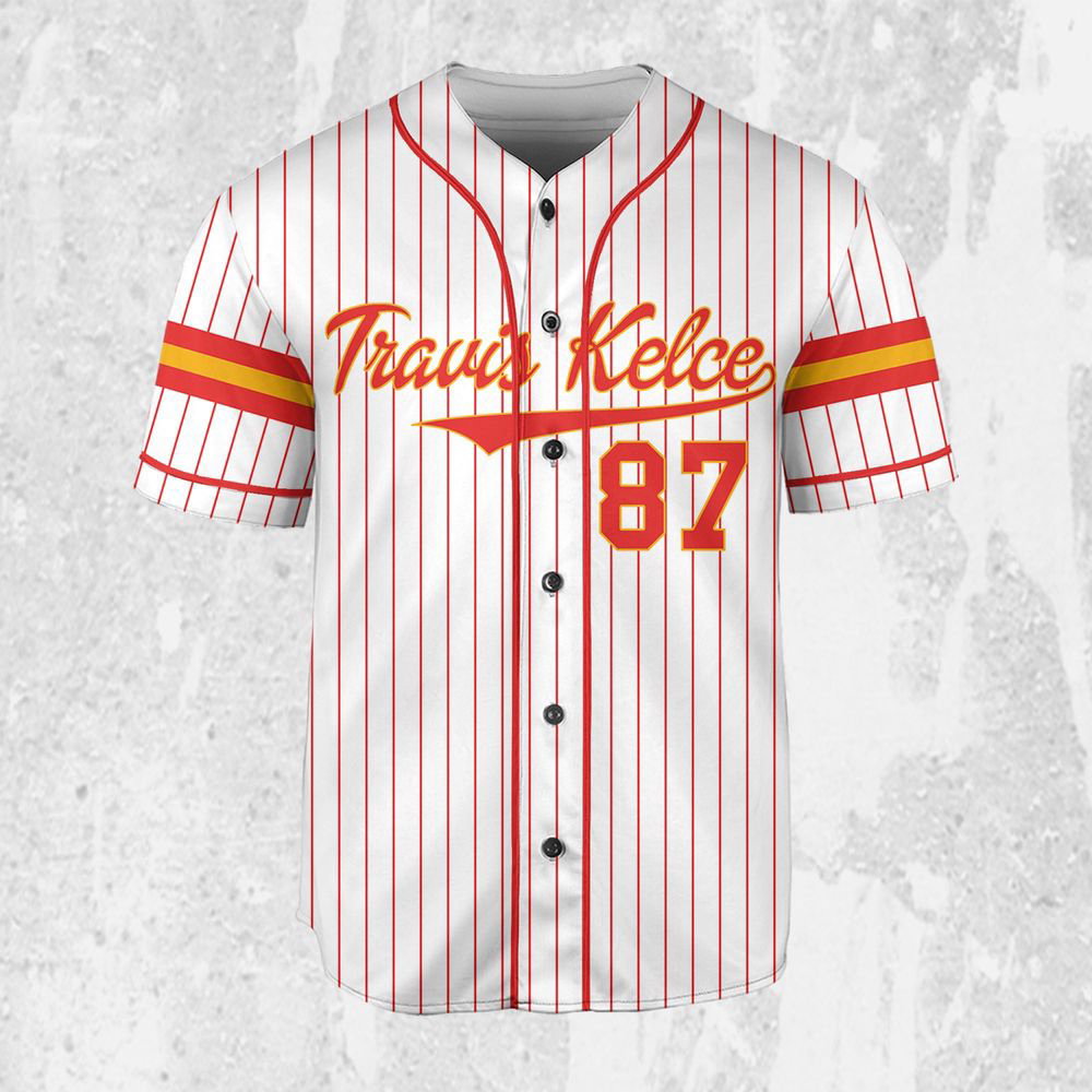 Personalize Travis Kelce Baseball Jersey Red And White Jersey - lylyprint.com baseball jersey product view 1