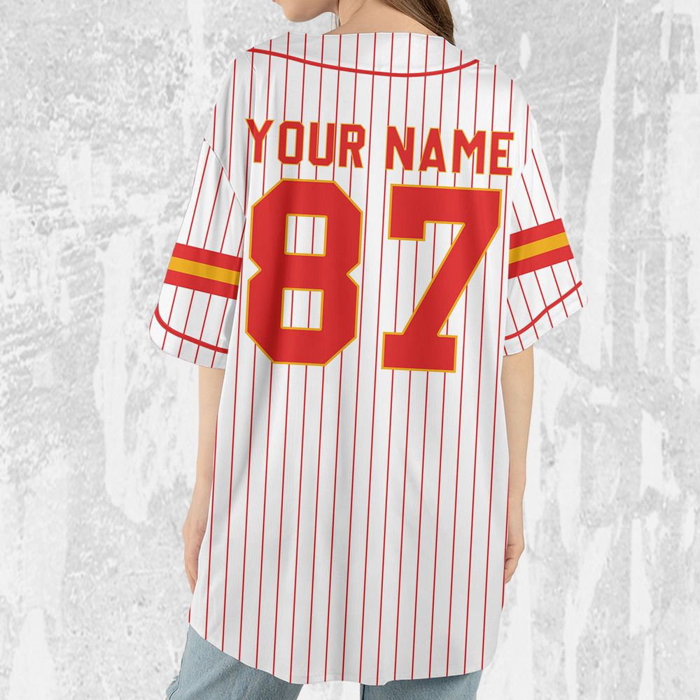 Personalize Travis Kelce Baseball Jersey Red And White Jersey - lylyprint.com baseball jersey product view 4