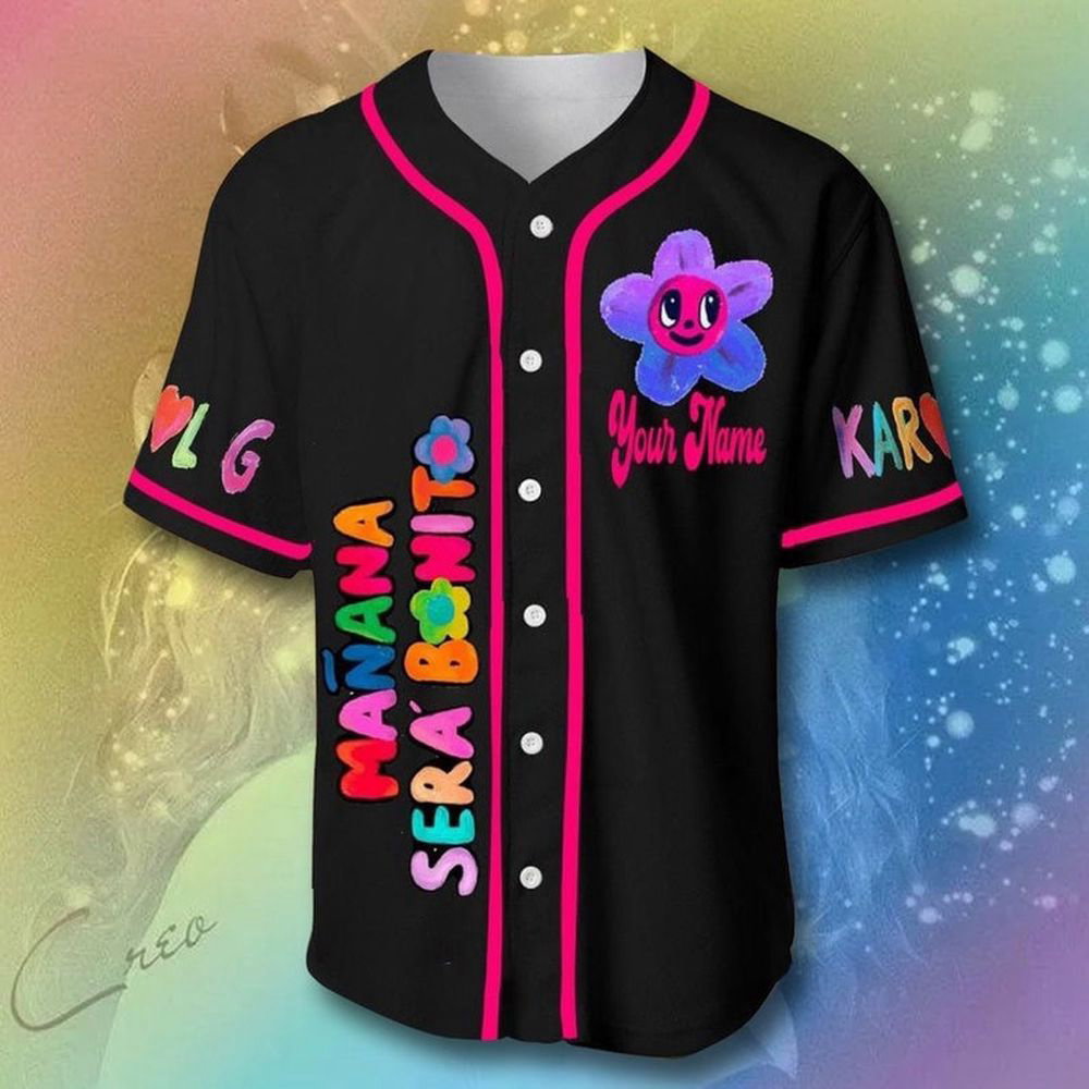 Black Karol G Pink Glitter Maana Ser Bonito Bichota Season New Album by Karol G 2023 Adult Baseball Jersey, Karol G 2023 - lylyprint.com baseball jersey product view 1