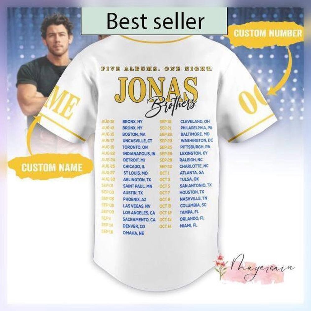 Custom Jonas Brothers Baseball Jersey, Five Albums One Night Shirt - lylyprint.com baseball jersey product view 2