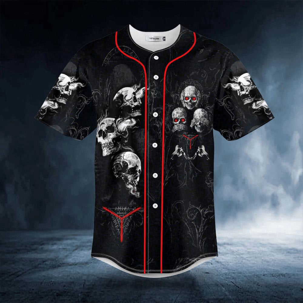 Hear See Speak No Evil Skull Baseball JerseyMen's Baseball Jersey Gift For Skull Lover - lylyprint.com baseball jersey product view 2