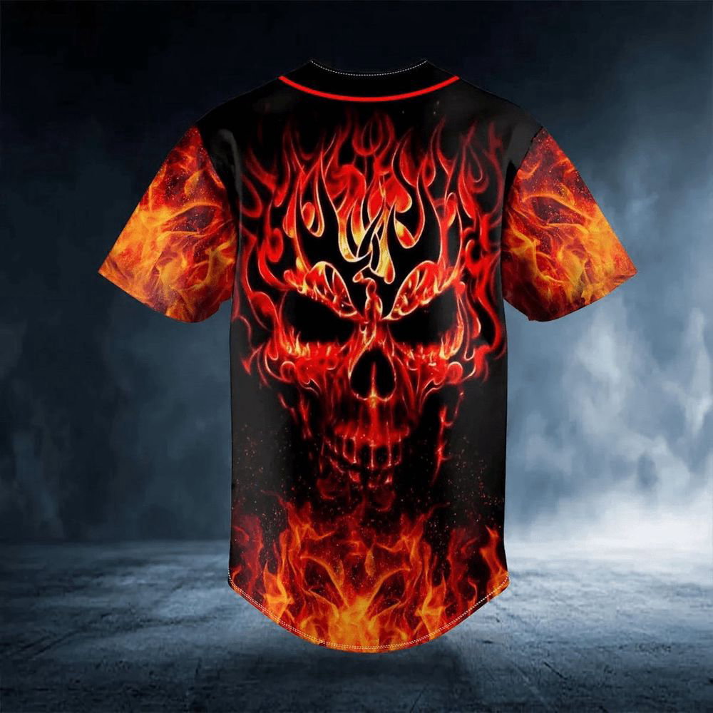 Head Fire Skull Custom name Baseball Jersey For Men Women, Men's Baseball Jersey For Men Women - lylyprint.com baseball jersey product view 2